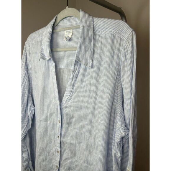 Sigrid Olsen Linen Cotton Long Roll Tab Sleeve Button Down Shirt Blue Striped 2X - Picture 3 of 4